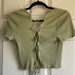 West of Melrose Ribbed Lace-up Crop Top